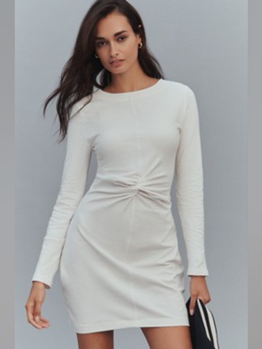 ANTHROPOLOGIE Daily Practice Long-Sleeve Gathered Mini Dress WHITE MEDIUM NWT